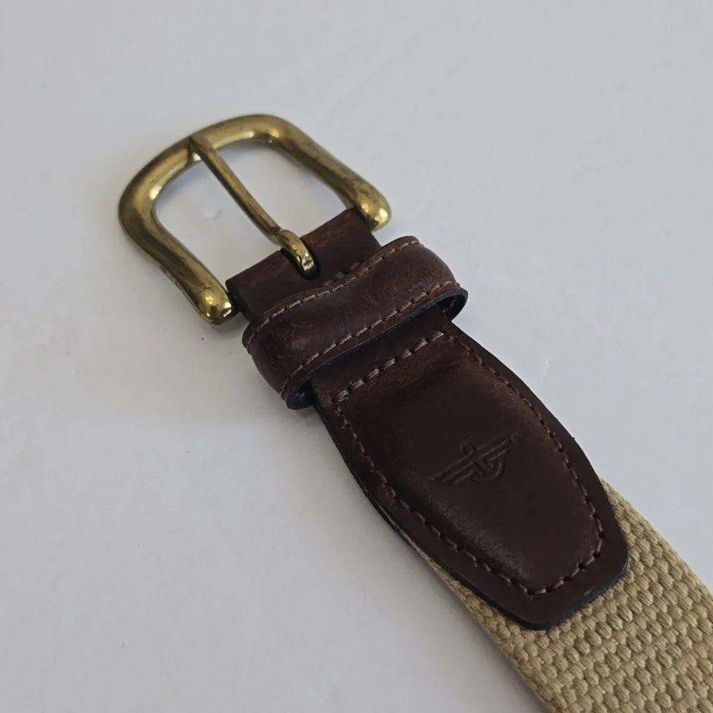 Docker's Woven Canvas Leather Tab Belt Brown Khaki Size 34